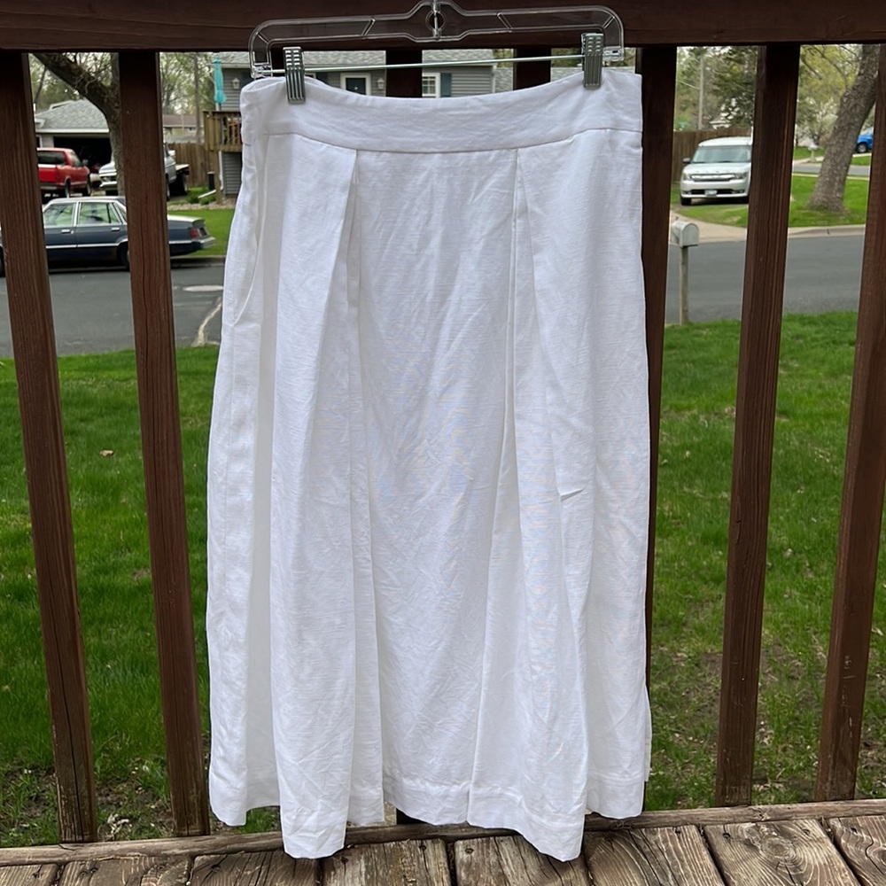 NEW Milly White Katie 3/4 Skirt 160TL02607 Pleated Pockets Lined Linen Blend 12